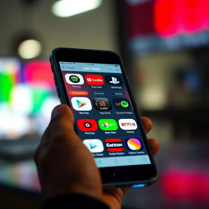 Smartphone displaying various digital applications representing app trading platforms in Nigeria