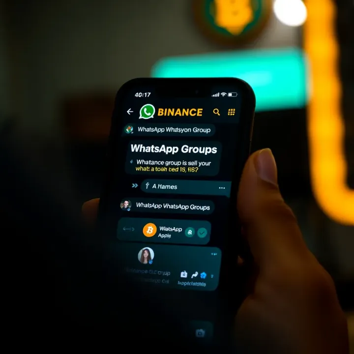 Mobile phone screen displaying a WhatsApp group chat focused on cryptocurrency discussions