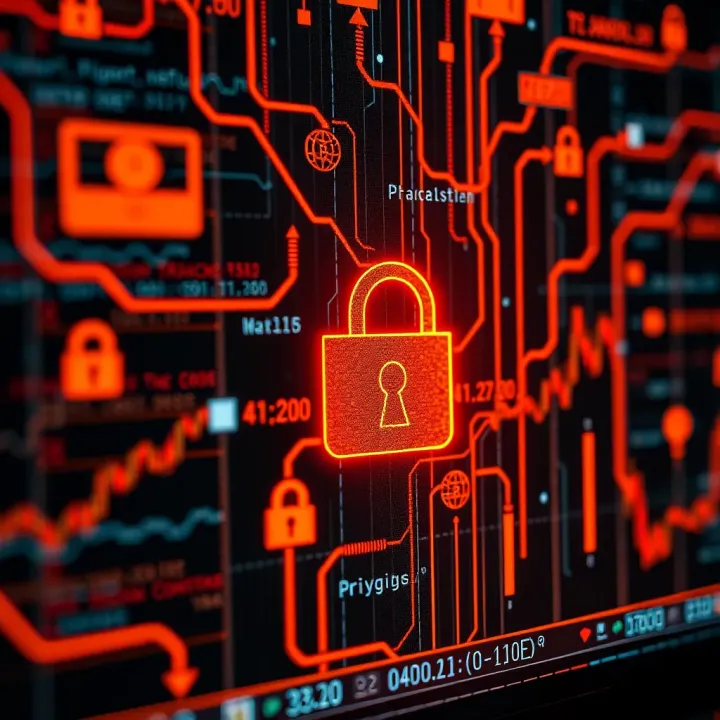 Stylized depiction of secure digital communication with encryption icons representing privacy concerns in crypto trading