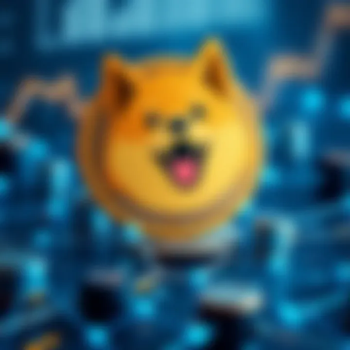 Conceptual illustration of cryptocurrency network with Baby Doge Coin symbol and community connections