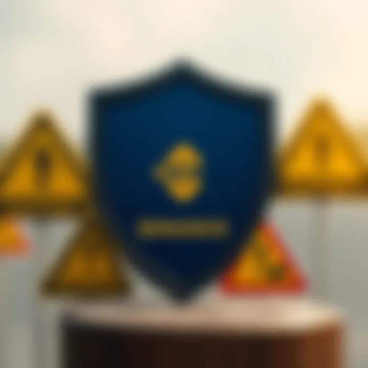 Shield icon symbolizing security with Binance logo and caution signs indicating safe practices in crypto trading communities