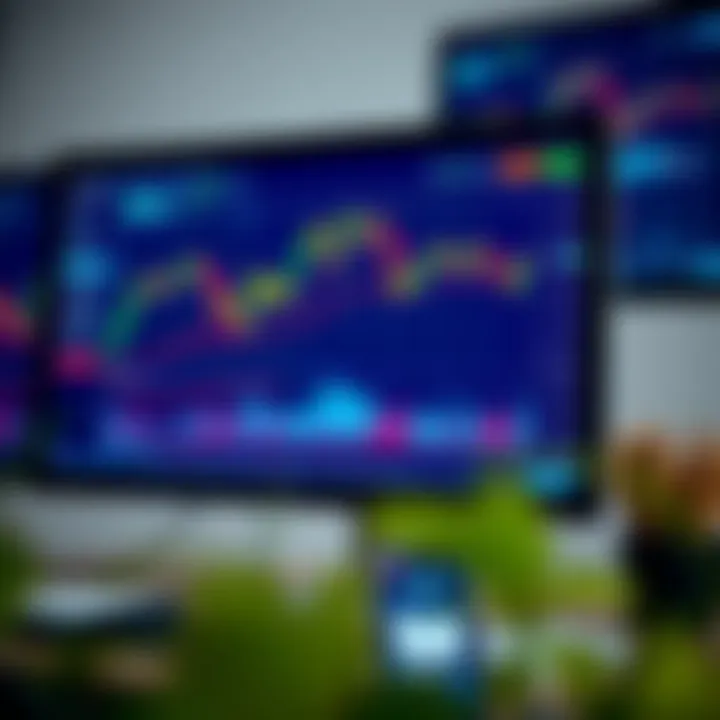 Illustration of a computer screen displaying a binary options trading platform with charts and indicators