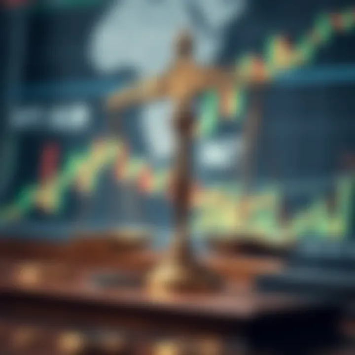 Visual representation of Nigerian legal scales with financial charts and trading platform icons