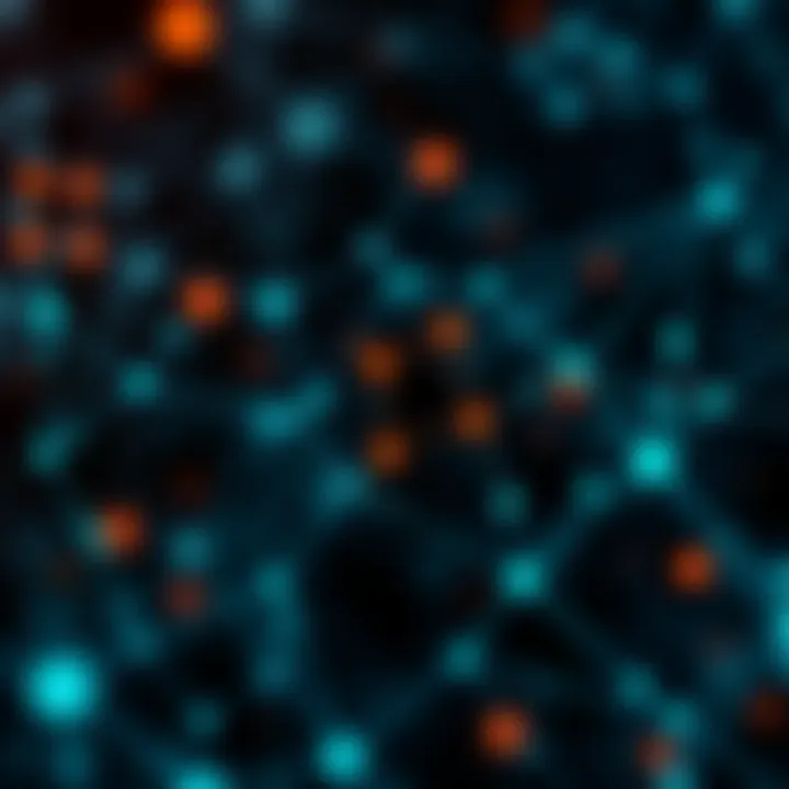 Illustration of Cardano blockchain network nodes connected with digital data streams