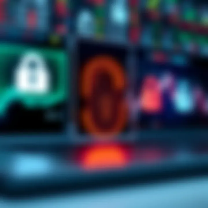 Illustration of secure online trading environment with digital locks and currency symbols