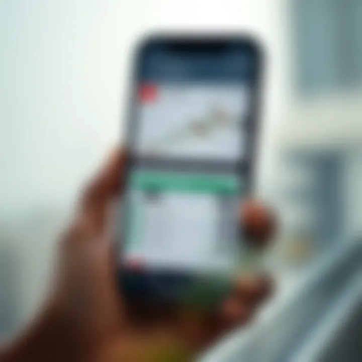Mobile phone displaying a user-friendly online trading app interface with stock charts and trading options