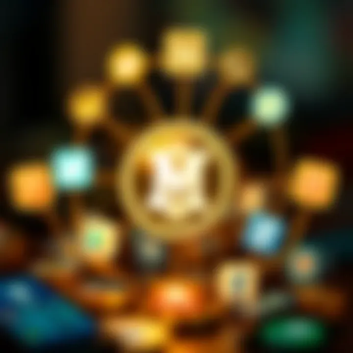 Social media icons surrounding a glowing meme coin representing community influence and hype