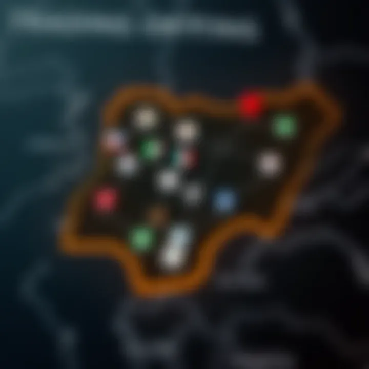 Illustration of Nigeria map with trading platform icons connected by network lines