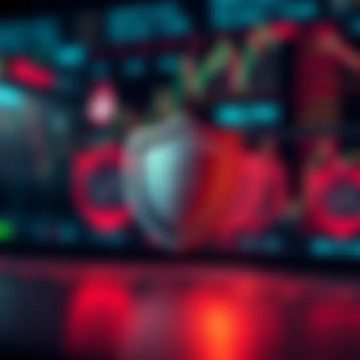 Conceptual graphic representing secure online trading with shields and financial icons emphasizing protection and trust.