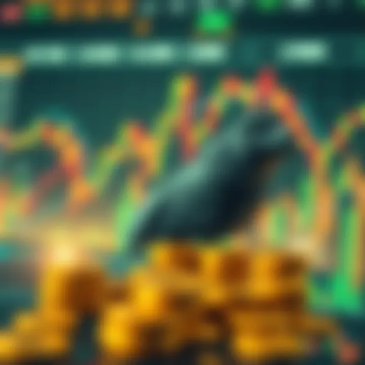 Digital currency symbols and financial graphs showing forex market dynamics