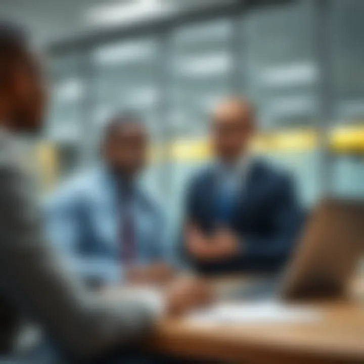 A business owner discussing funding options with a bank advisor in a modern office setting