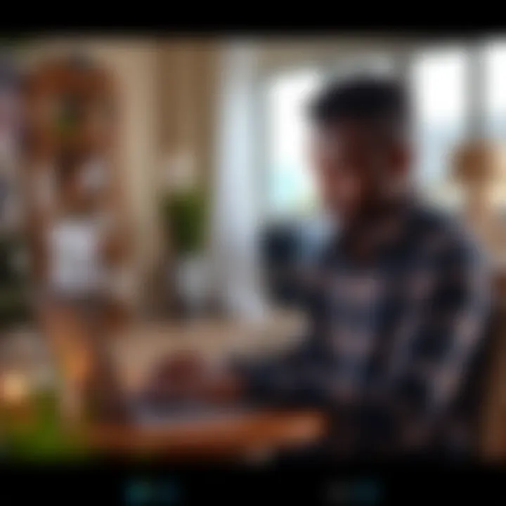Student working on laptop with online learning and earning icons around
