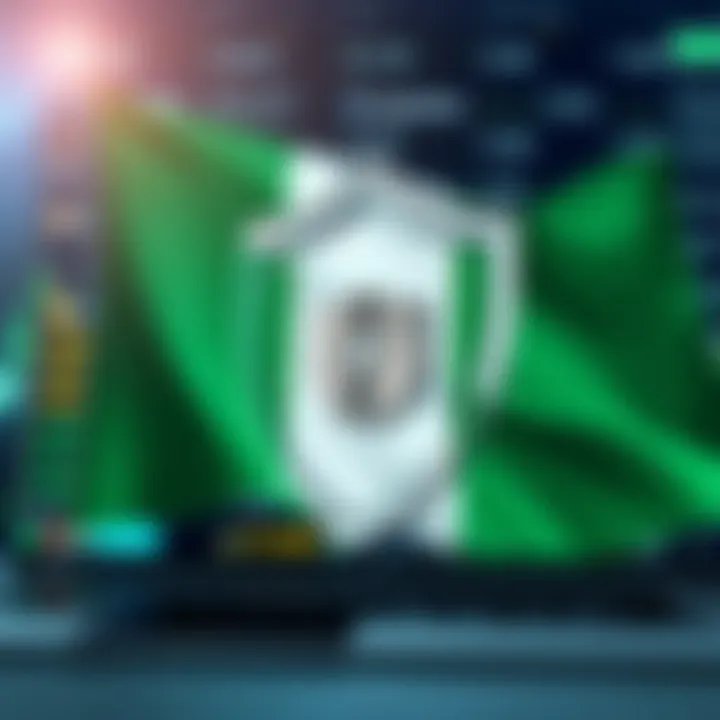 Secure online transaction concept with a Nigerian flag and shield symbolizing safety in trading