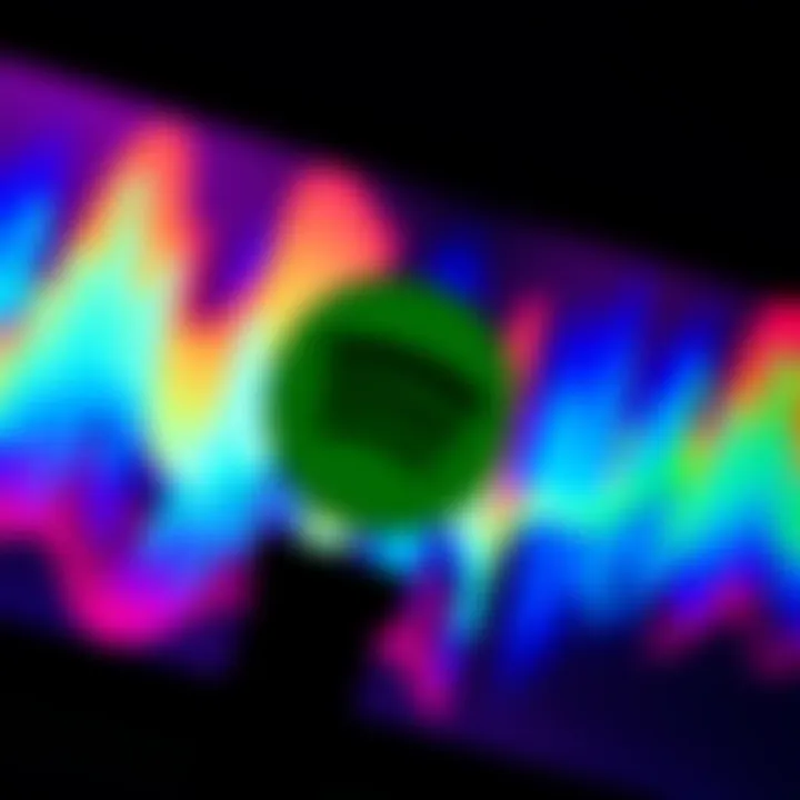 Spotify logo displayed on a digital screen with a vibrant background