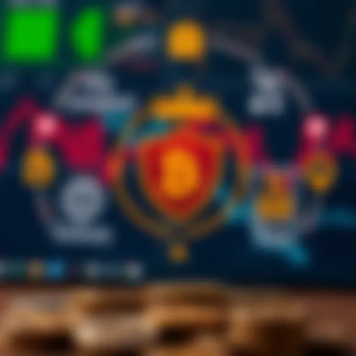 Conceptual graphic showing risk management strategies with symbols of protection and decision-making