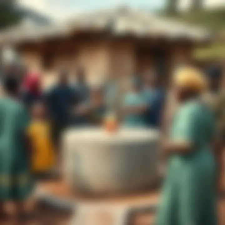 Community gathering around a well supported by crowdfunding for water access