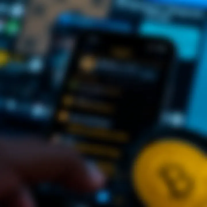 Smartphone screen displaying Binance Telegram group chat interface with cryptocurrency discussion and Bitcoin logo