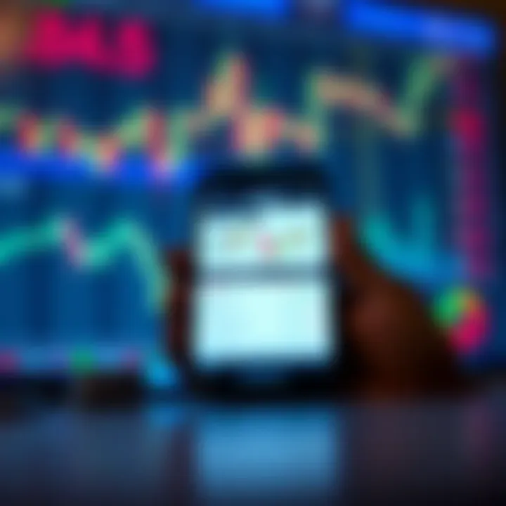 Smartphone displaying a binary trading application interface with charts and trade options