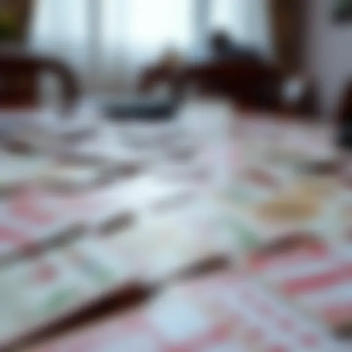 Close-up view of Nigerian lottery cards spread out on a table