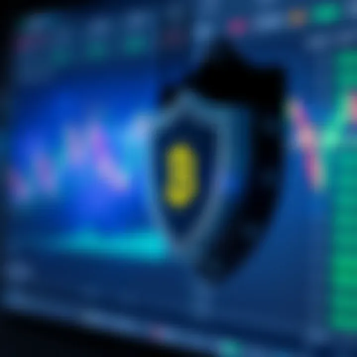 Risk management concept with shield protecting digital assets on trading platform