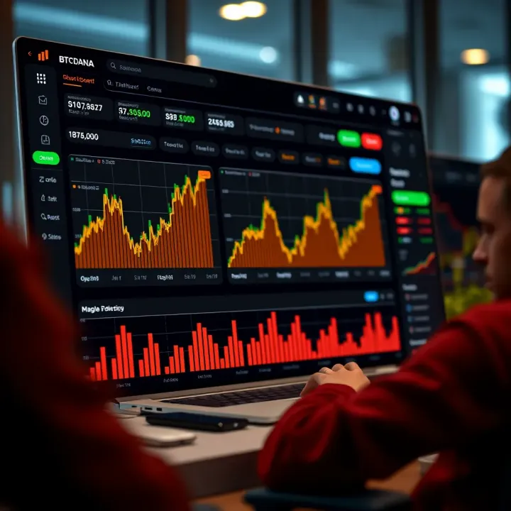 Screenshot of BTCDana platform dashboard showing trading options and market data