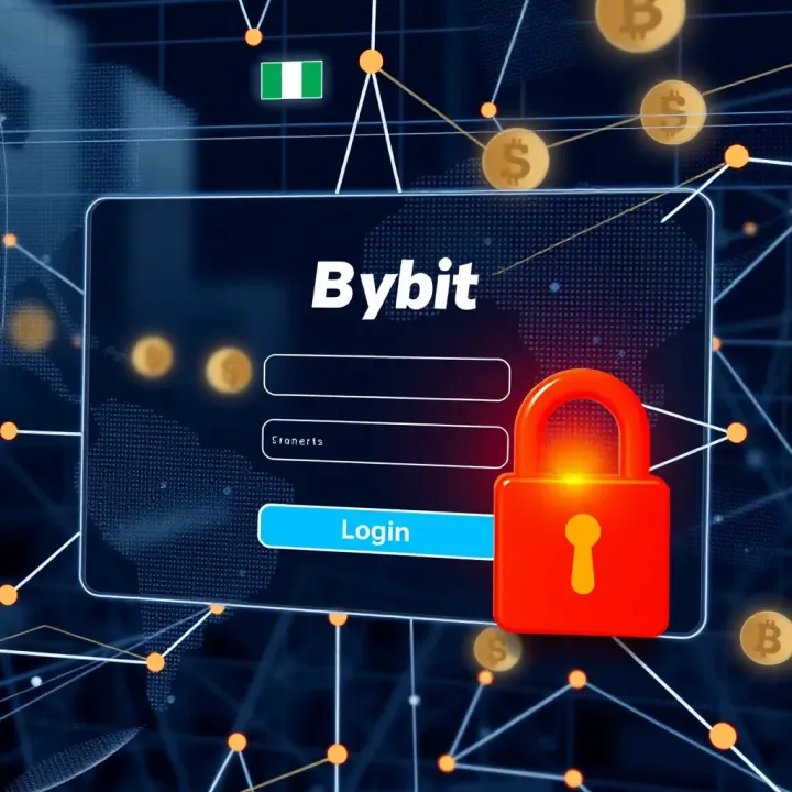 Illustration of a secure login screen for Bybit affiliate portal with Nigerian currency symbols