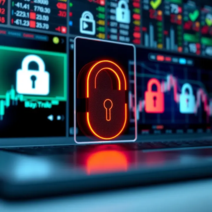 Ensuring Security and Trust in Online Trading Platforms Illustration of secure online trading environment with digital locks and currency symbols