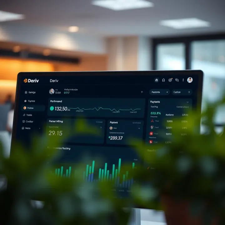 Dashboard interface illustrating performance tracking and payout options for Deriv affiliates