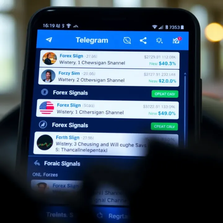 Telegram app screen displaying various forex trading signal channels and notifications