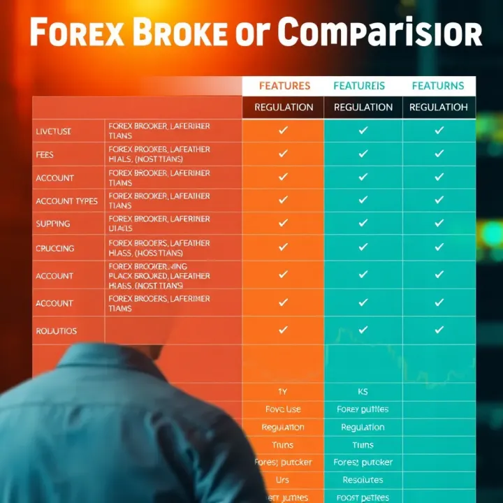 Comparison chart illustrating key features of forex brokers including regulation, fees, and account types