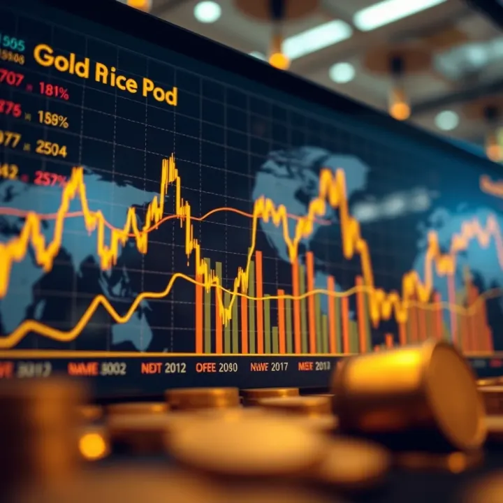 Gold Price Trends Driven by Global Economic and Currency Factors Graph depicting gold price trends influenced by global economic factors and currency exchange rates