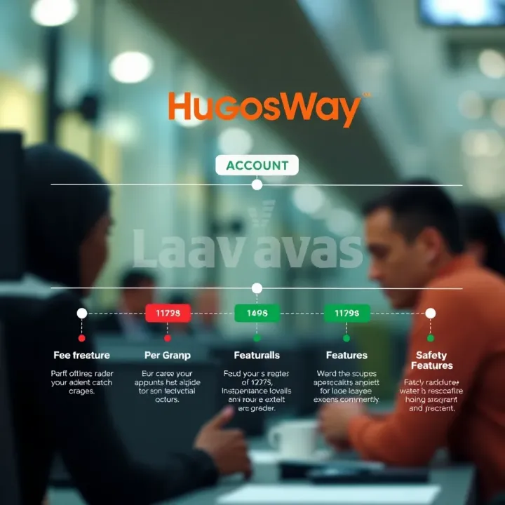 Diagram illustrating HugosWay account types, fees, and safety features for Nigerian traders