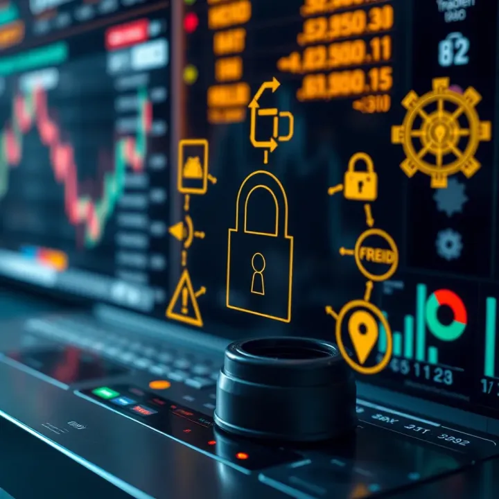 Conceptual illustration of market integrity with symbols representing regulation, fraud detection, and trading security