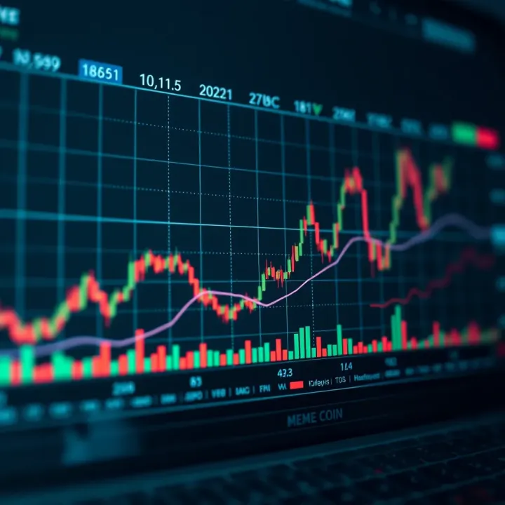 Graph showing fluctuating meme coin prices with trend lines and market indicators