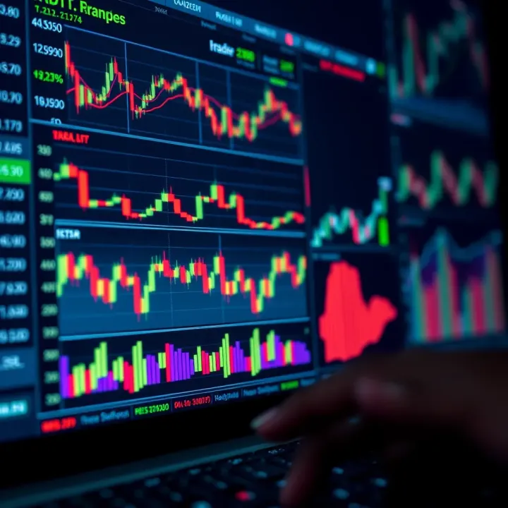 Digital interface displaying various financial charts and graphs representing online trading activity in Nigeria
