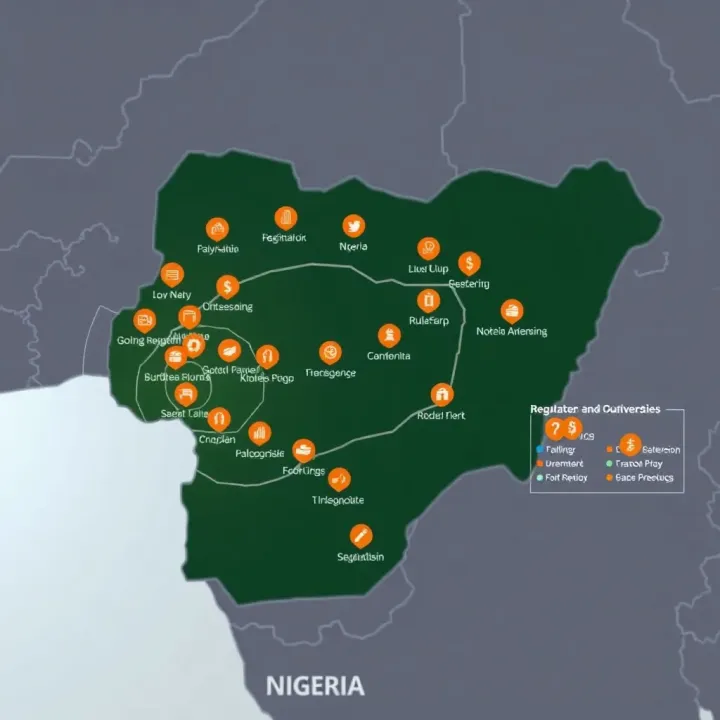 Regulatory Environment for Copy Trading Platforms in Nigeria Map of Nigeria highlighting regulatory zones with icons representing financial market oversight