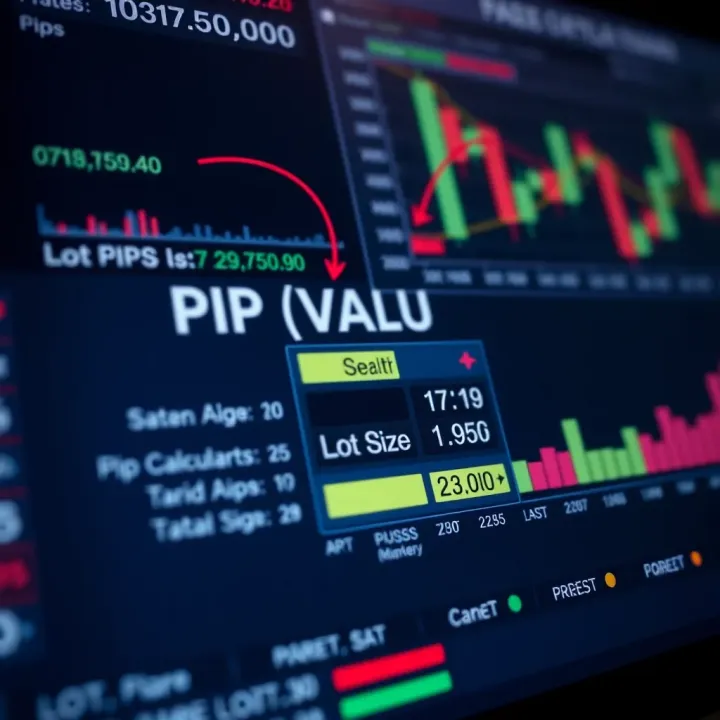 Forex trading platform interface showing pip value and lot size interaction