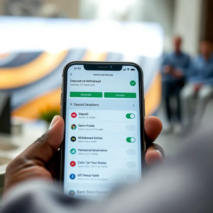 Mobile device showing deposit and withdrawal options available for Nigerian traders