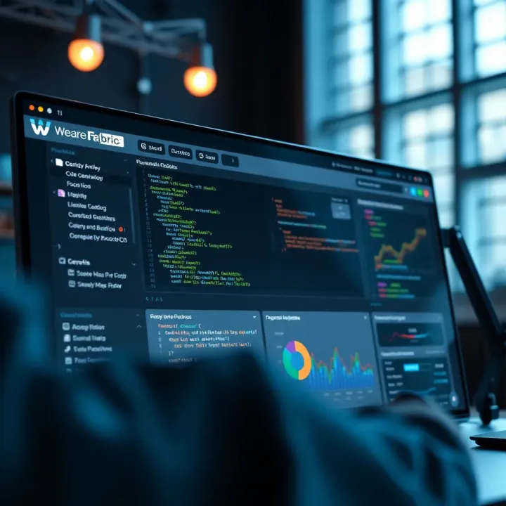 Dashboard displaying WeAreFabric.io code generation tools and user interface elements