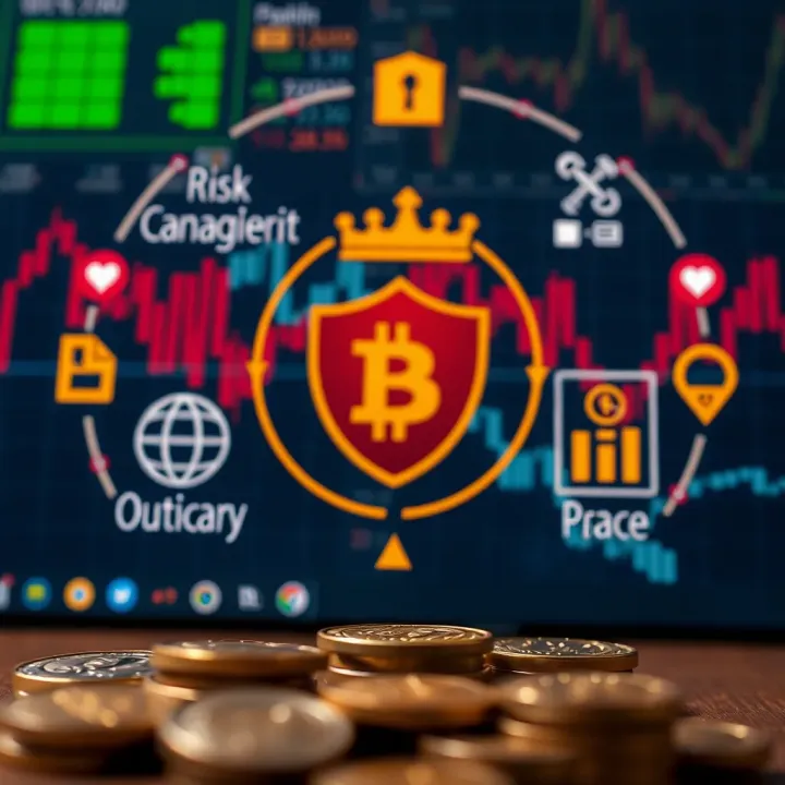 Risk Management Approaches in Binary Options Conceptual graphic showing risk management strategies with symbols of protection and decision-making