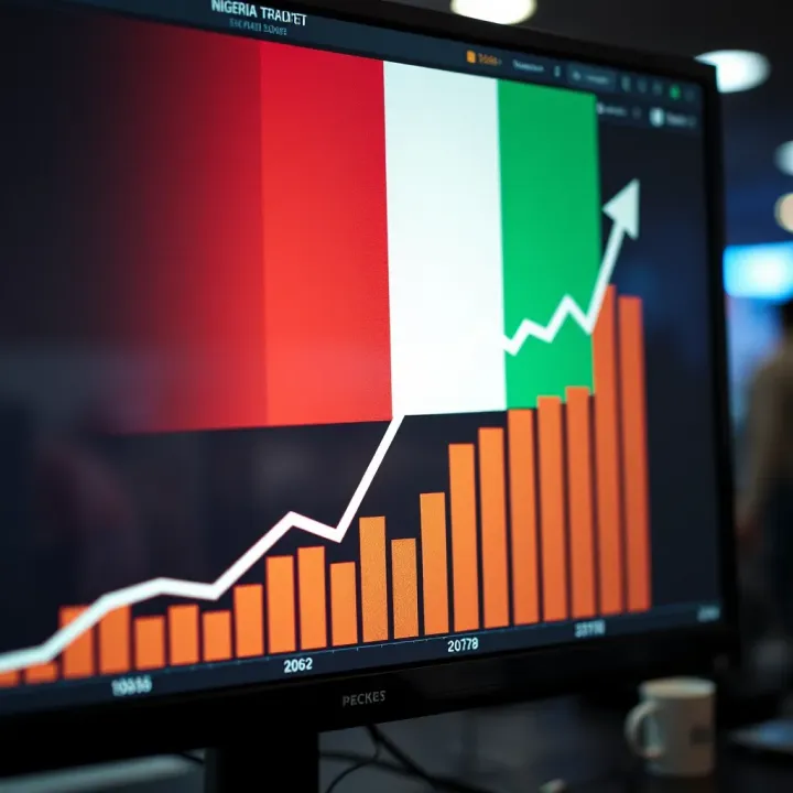 Growth Trends in Nigeria's Financial Markets Graph showing upward trend with Nigerian currency symbol on digital screen illustrating financial market growth
