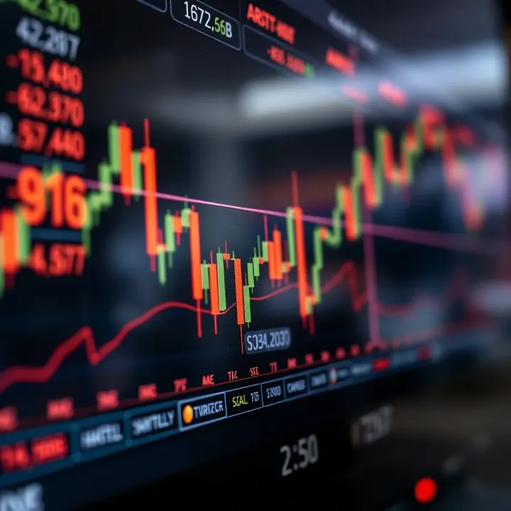 Chart displaying fluctuating forex currency exchange rates with highlighted trends