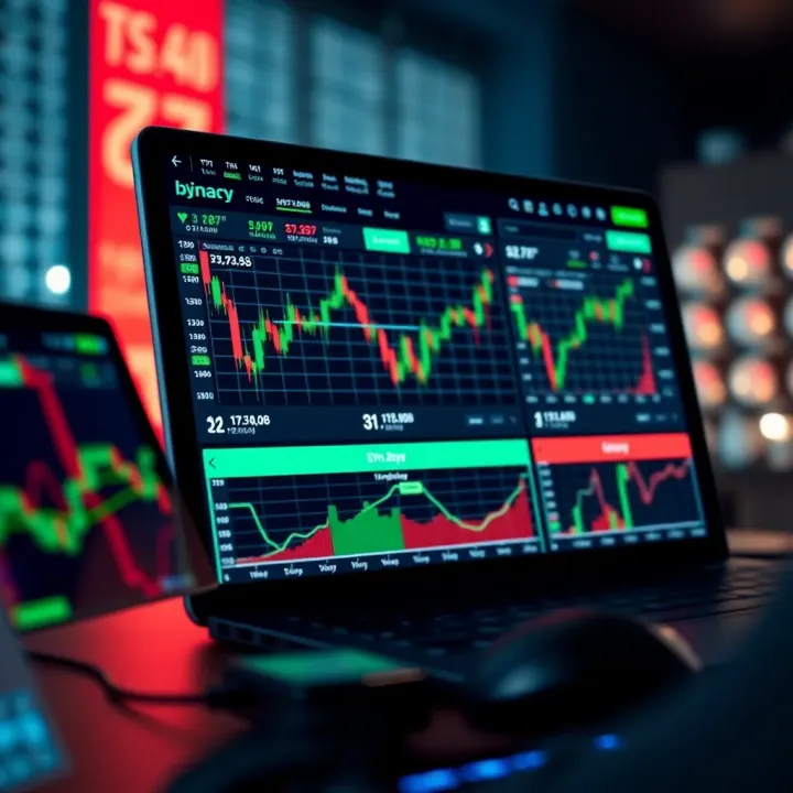 Overview of Binary.com trading platform interface showing various financial charts and trading options