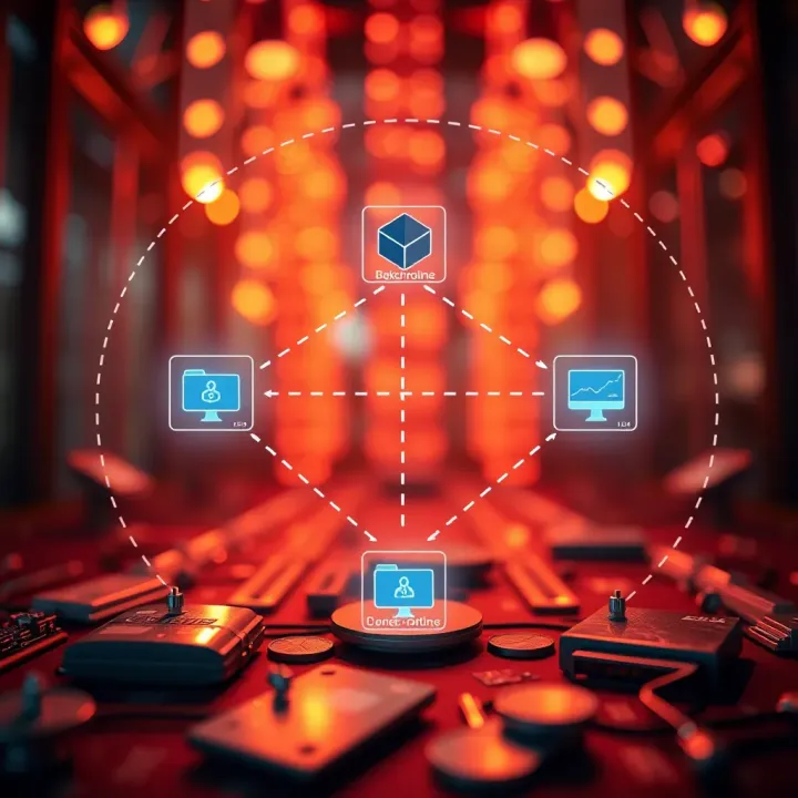 Diagram illustrating the connection between blockchain smart contracts and external data sources via a decentralized oracle network