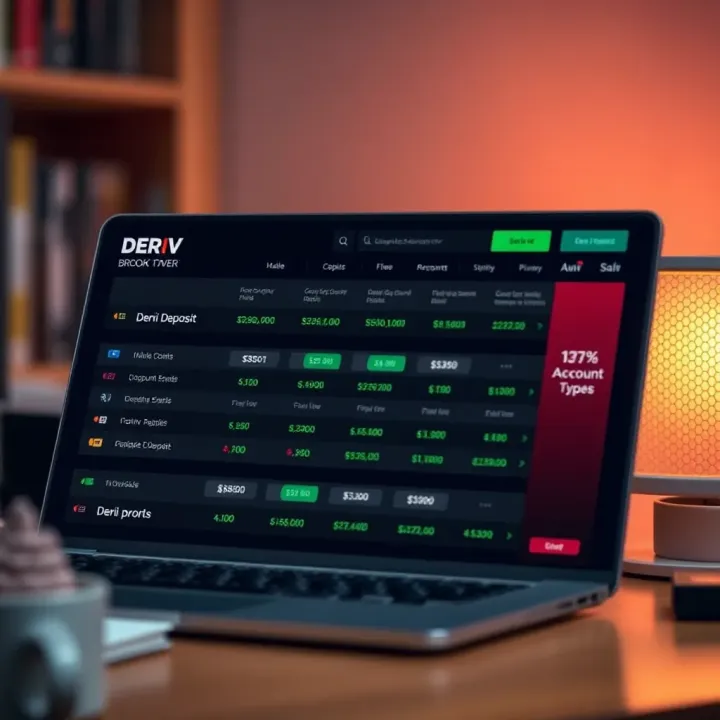 Visual representation of account types and minimum deposit amounts for Deriv trading platforms