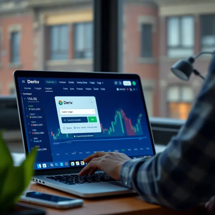User logging into Deriv online trading platform on a laptop