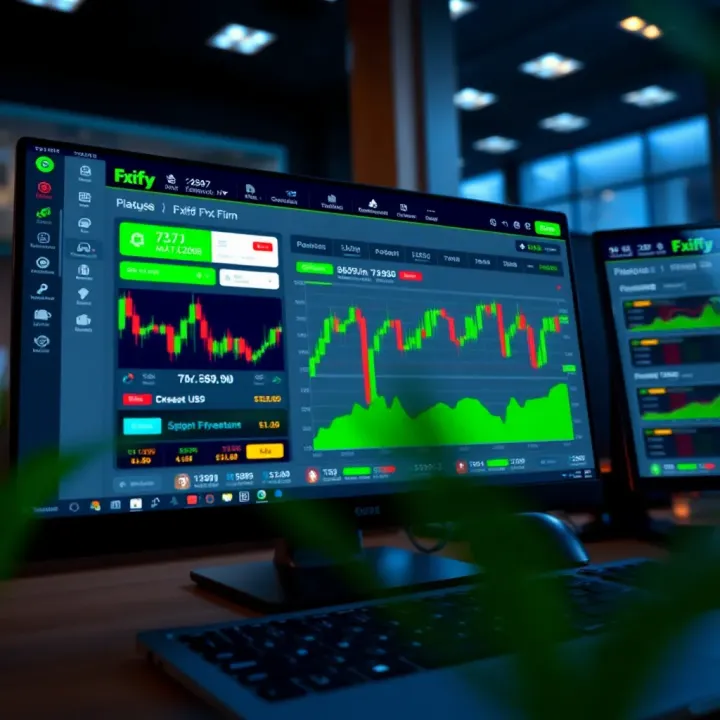 Overview of Fxify Prop Firm trading platform interface showing forex charts and account details