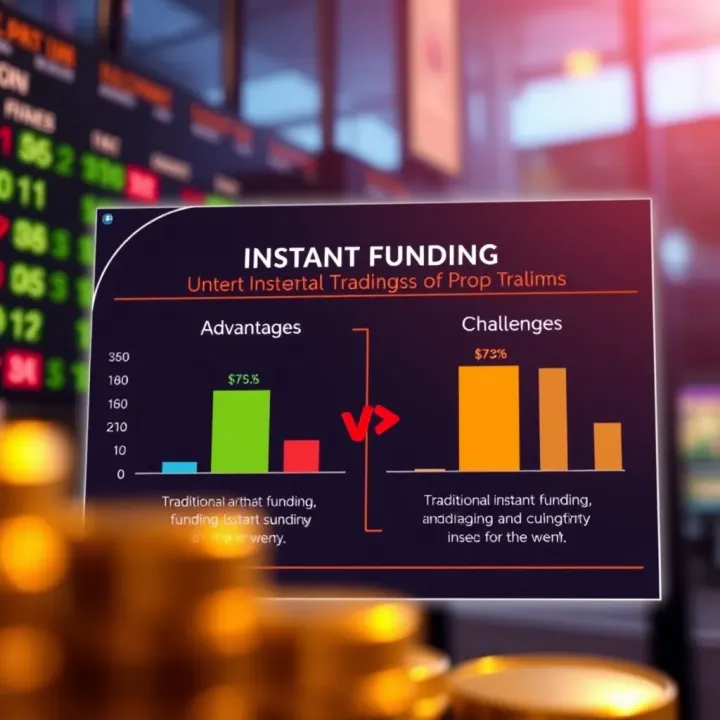 Instant Funding Compared to Traditional Funding in Prop Trading Comparison chart showing instant funding versus traditional funding methods in prop trading with highlighted advantages and challenges