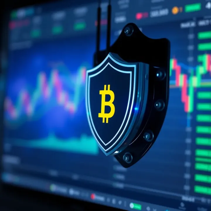 Risk management concept with shield protecting digital assets on trading platform