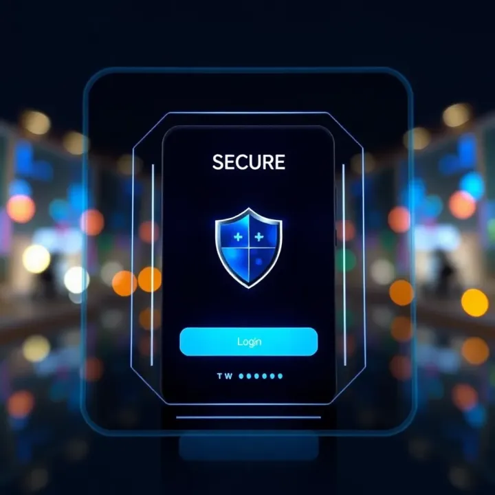 Digital representation of a secure login interface showing a mobile device and shield symbolizing enhanced account protection